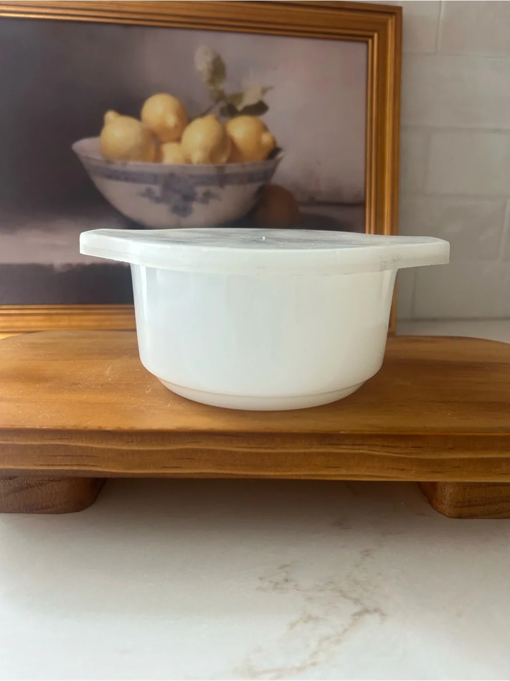 Vintage Dynaware Pyr-O-Rey Brown Daisy Milk Glass Casserole Dish w/ Lid